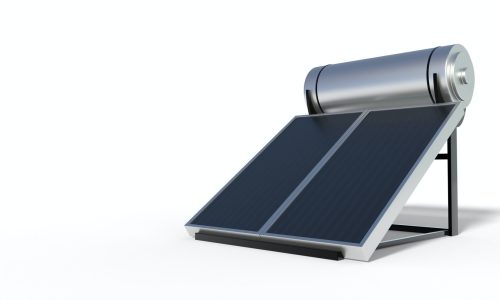 Solar water heater, panels and boiler isolated on white background. 3d illustration